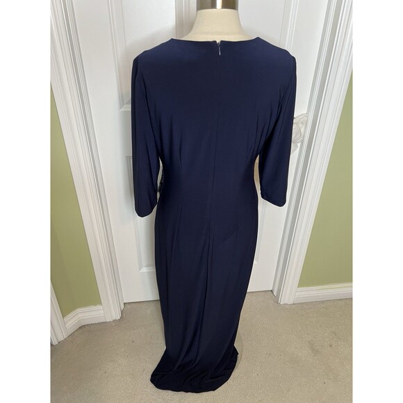 R&M RICHARDS Maxi Dress Gown Navy Blue Stretch Knit Ruffle Sequins Sz 14 Evening - Picture 12 of 12